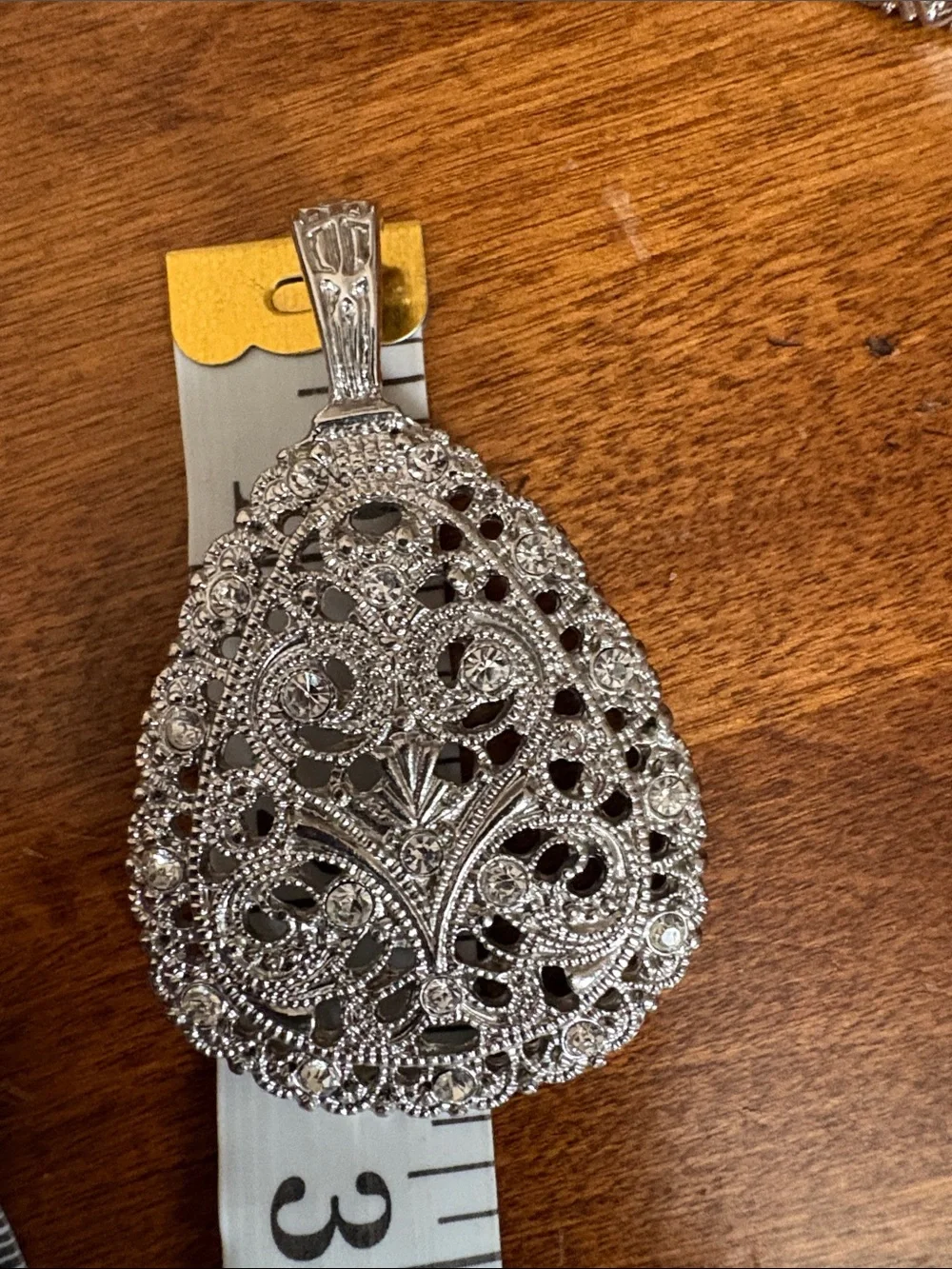 Elegant Silver-Tone Filigree Pendant Necklace and Bangle Set - Silver